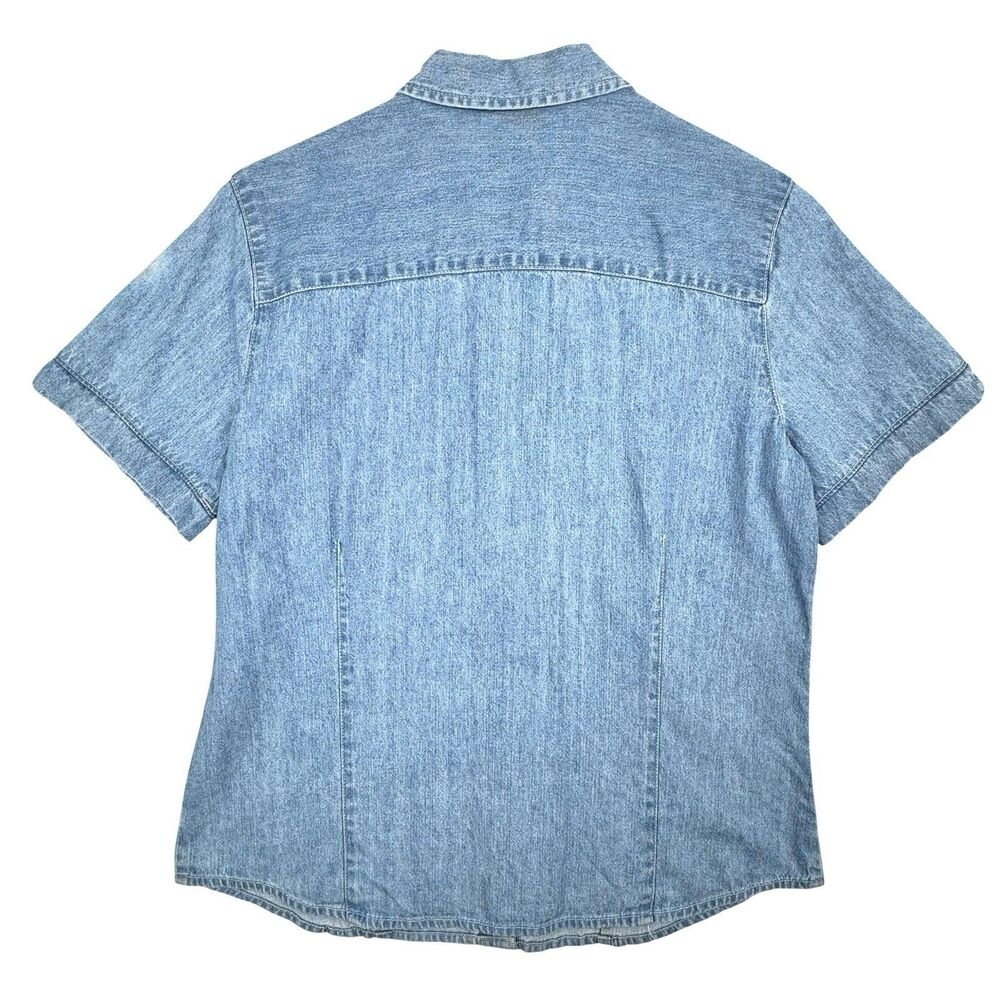 Vintage Avon Denim Button Up Shirt Women S Blue Cosmetics Makeup Retro Ruth - Picture 2 of 15
